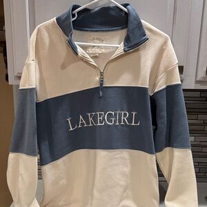 Lakegirl Women's Blue and Cream Quarter-Zip Top